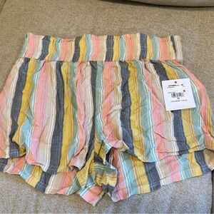 O'Neill Girls Striped Shorts - Pink, Yellow, Blue, Cream